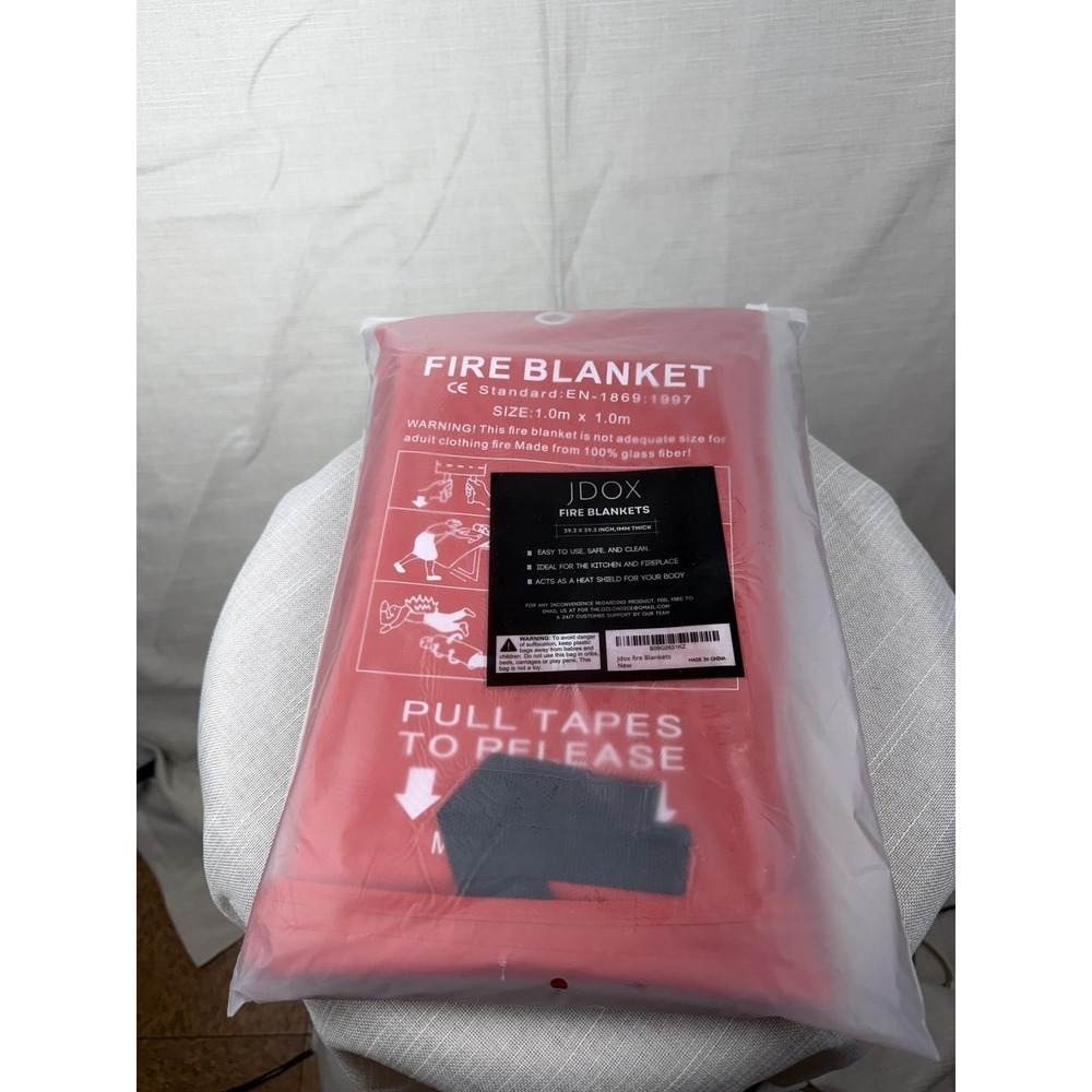 JDOX Fire Blanket Red 1m X 1m 39x39in Glass Fiber Emergency Safety Kitchen Home